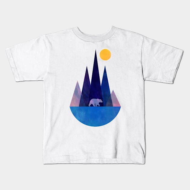 Bear and mountains Kids T-Shirt by RackaFilm